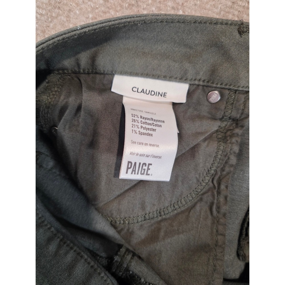 Paige Claudine High Rise Ankle Flare Jeans Metallic Olive Green Size 28 - Picture 7 of 8